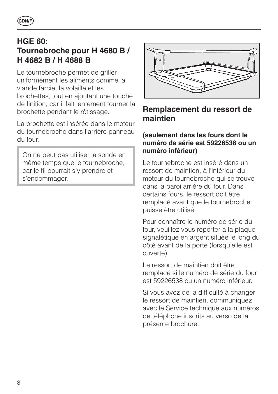 Remplacement du ressort de maintien | Miele HGE 60 User Manual | Page 8 / 20