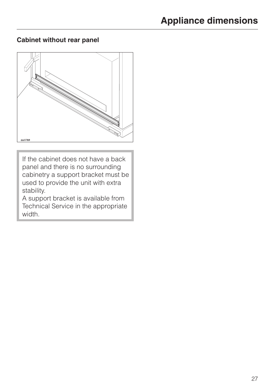 Appliance dimensions | Miele DA329-1I User Manual | Page 27 / 44