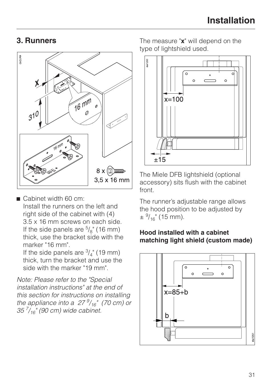 Runners 31, Runners, Installation | Miele DA329-1I User Manual | Page 31 / 44