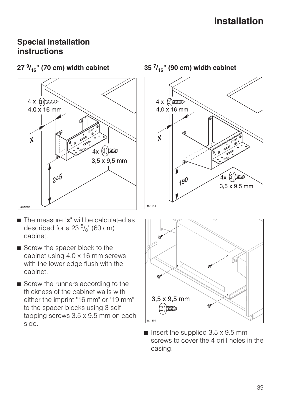 Installation, Special installation instructions | Miele DA329-1I User Manual | Page 39 / 44