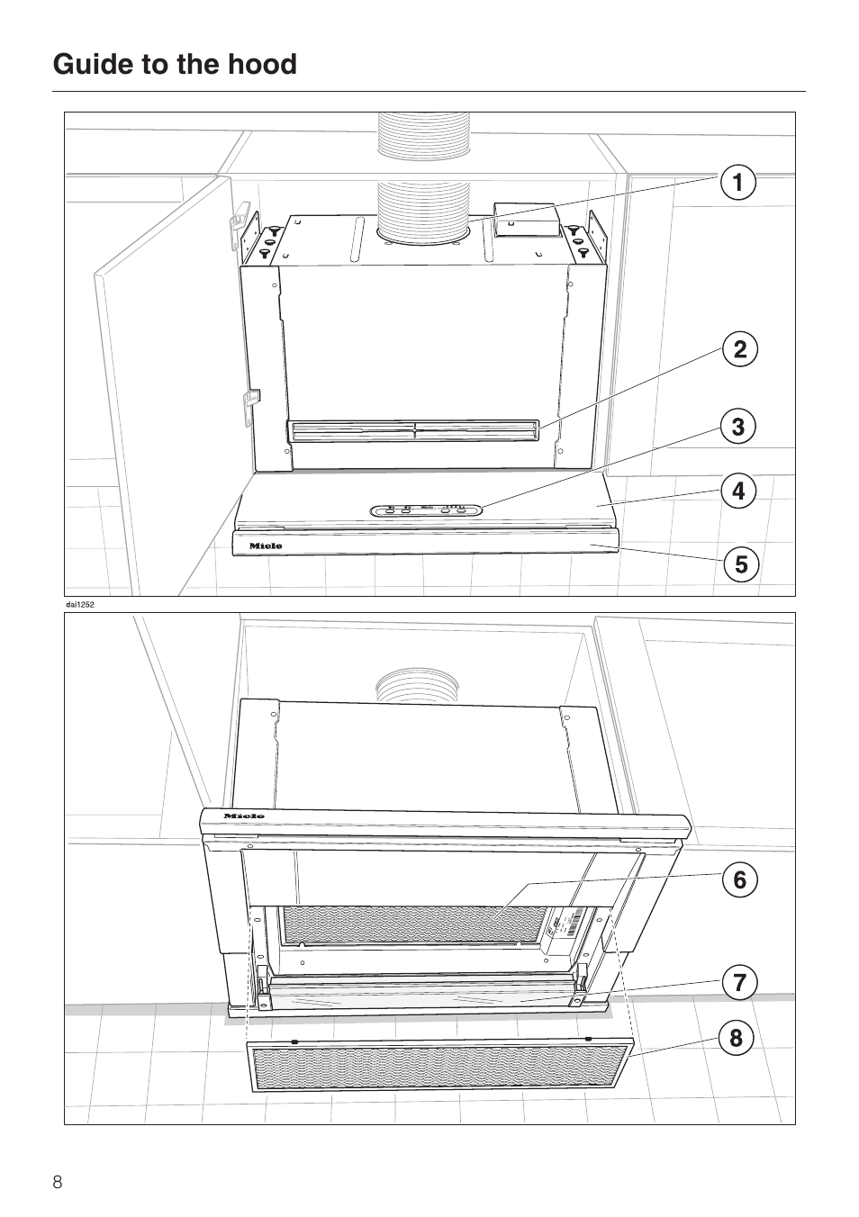 Guide to the hood 8, Guide to the hood | Miele DA329-1I User Manual | Page 8 / 44