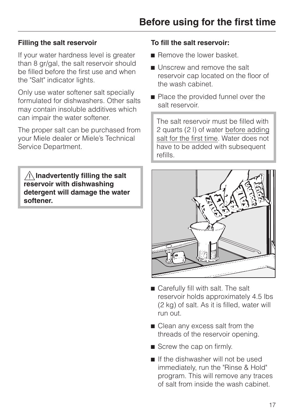 Before using for the first time | Miele G892SC User Manual | Page 17 / 52