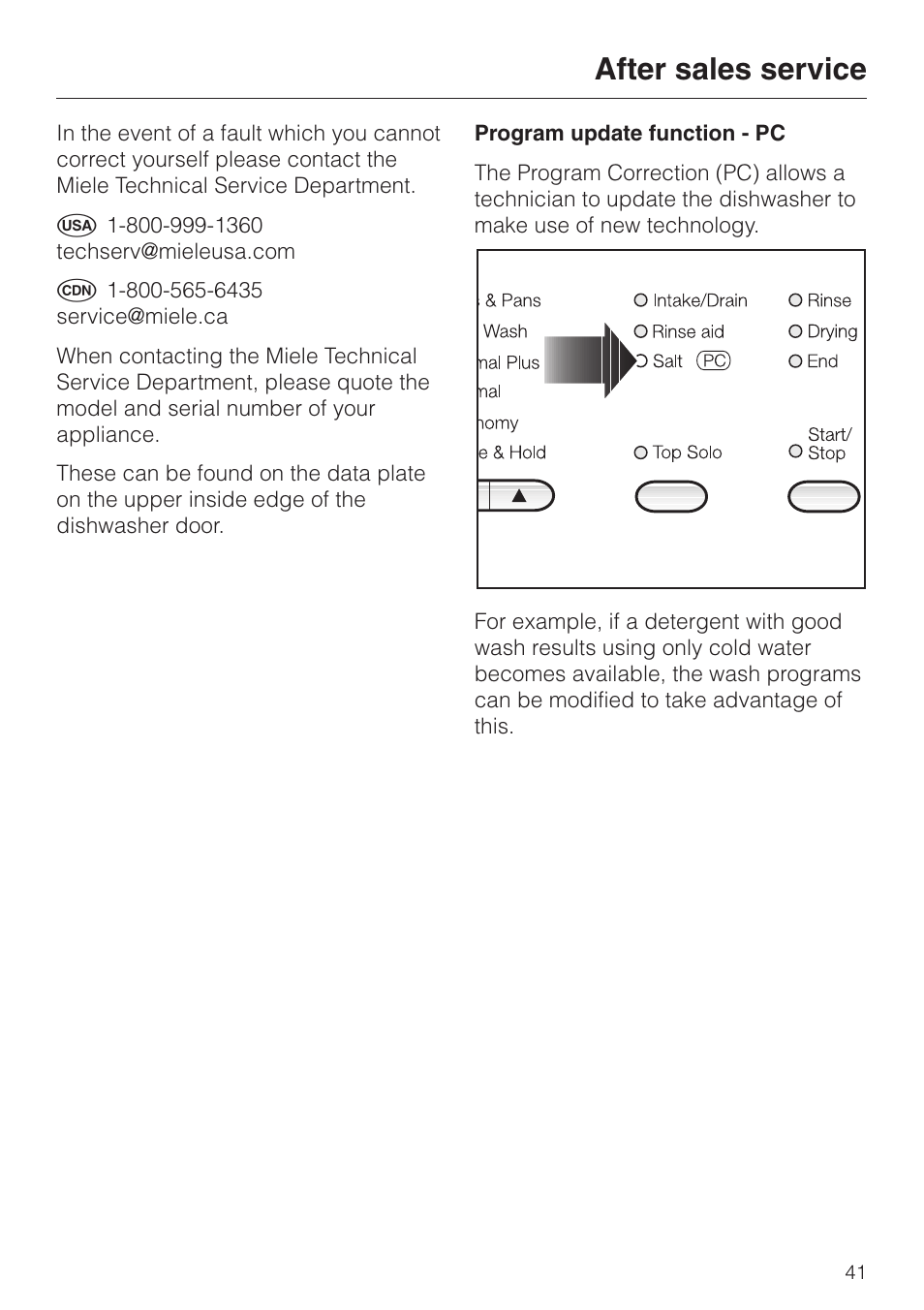 After sales service 41, After sales service | Miele G892SC User Manual | Page 41 / 52