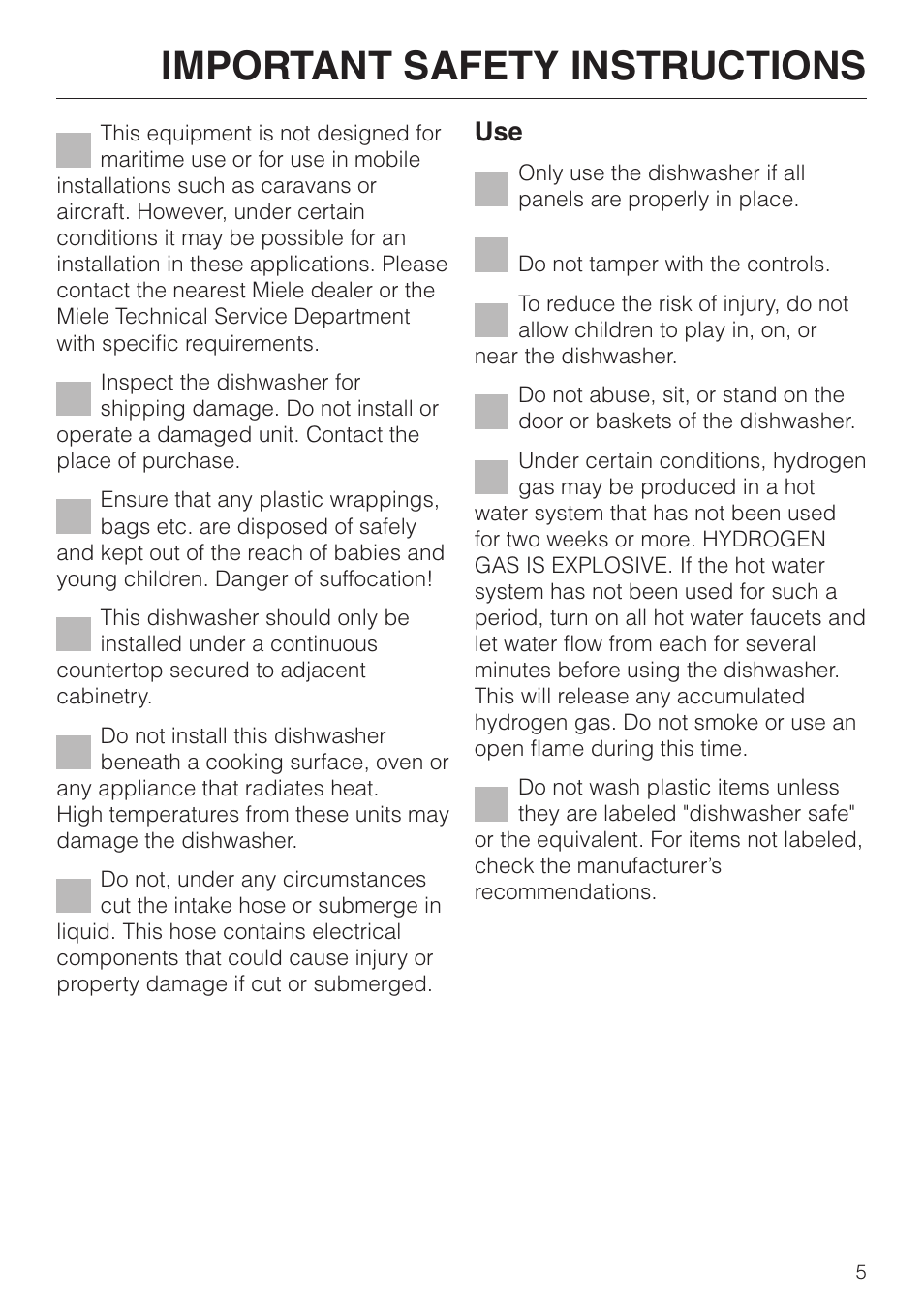 Important safety instructions | Miele G892SC User Manual | Page 5 / 52