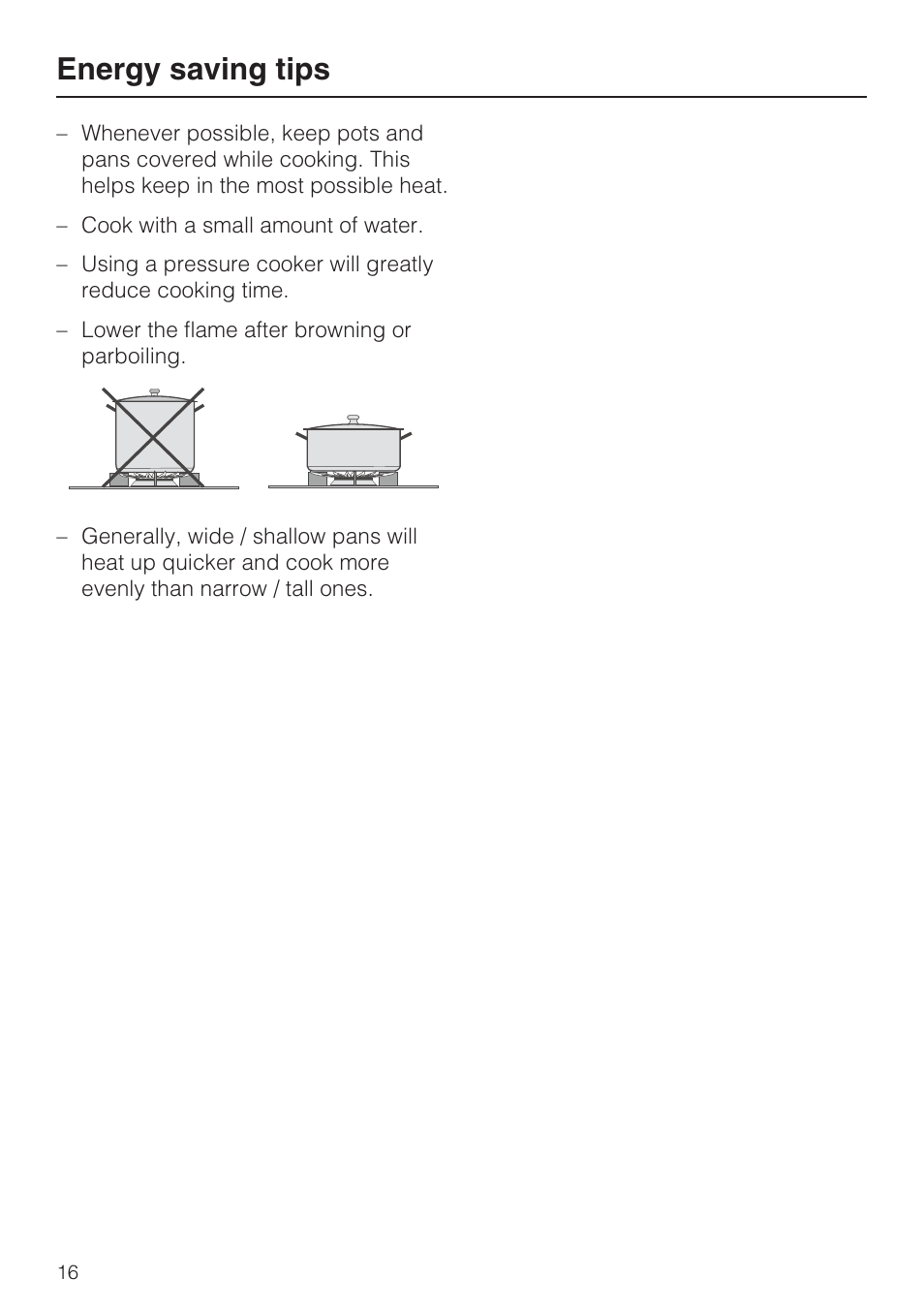 Energy saving tips 16, Energy saving tips | Miele GAS COMBISET CS 1011 User Manual | Page 16 / 48