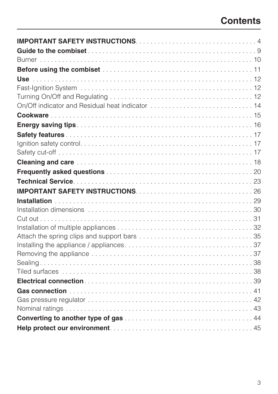 Miele GAS COMBISET CS 1011 User Manual | Page 3 / 48
