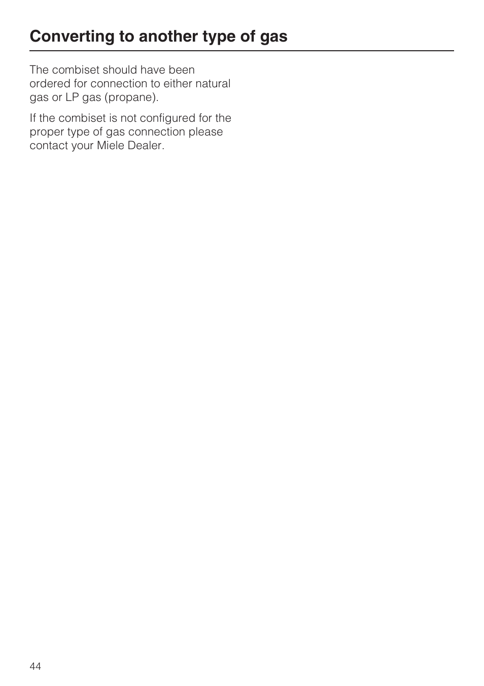 Converting to another type of gas 44, Converting to another type of gas | Miele GAS COMBISET CS 1011 User Manual | Page 44 / 48