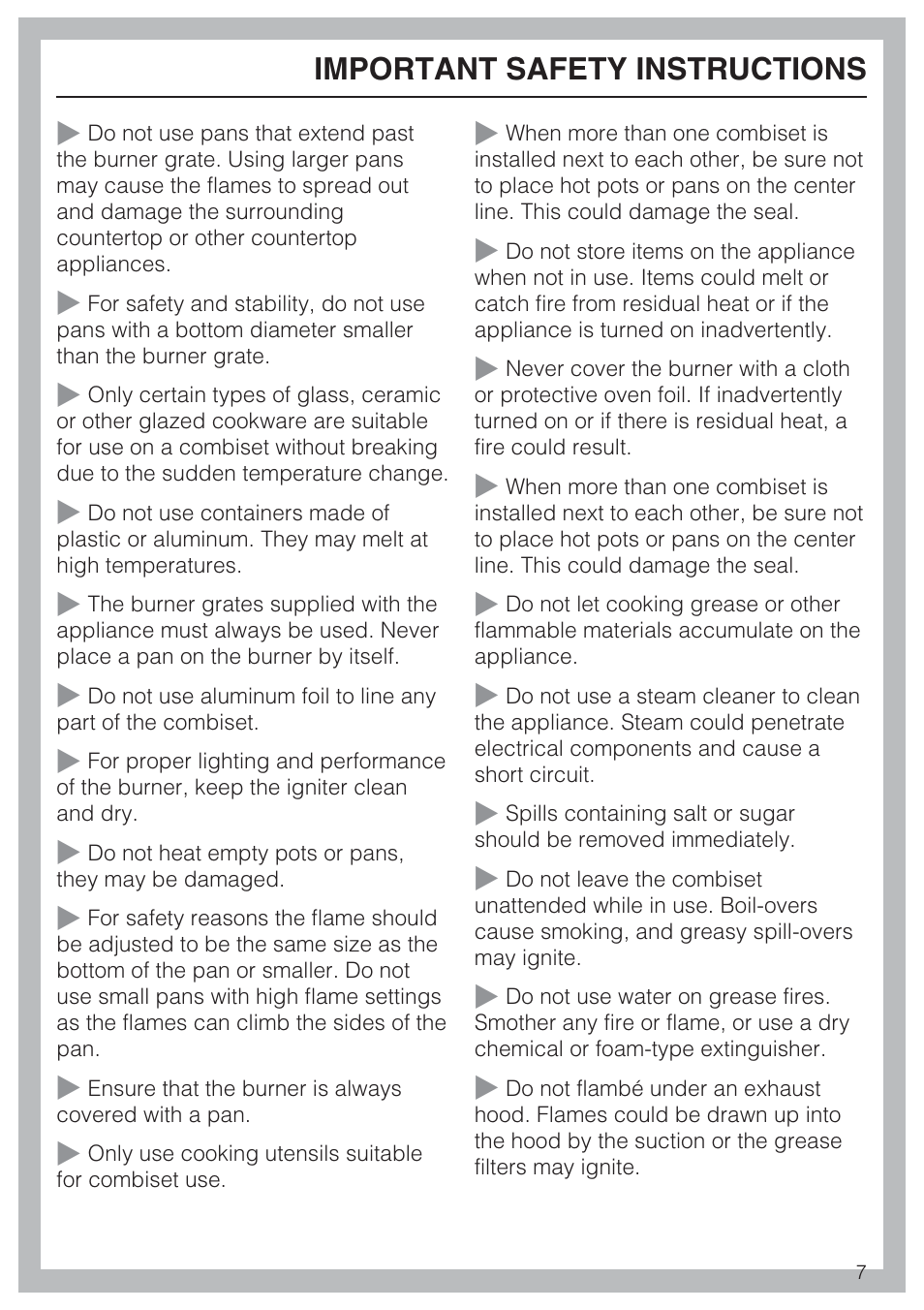 Important safety instructions | Miele GAS COMBISET CS 1011 User Manual | Page 7 / 48