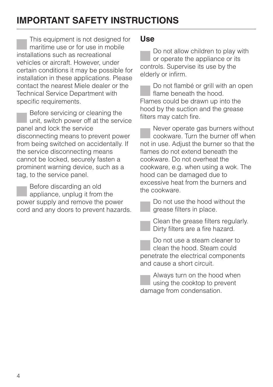 Important safety instructions | Miele DA251-4 User Manual | Page 4 / 36