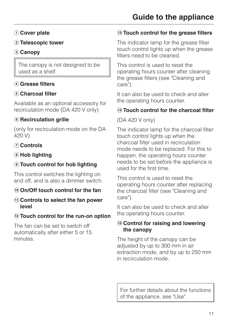 Guide to the appliance | Miele DA 424 V EXT User Manual | Page 11 / 36