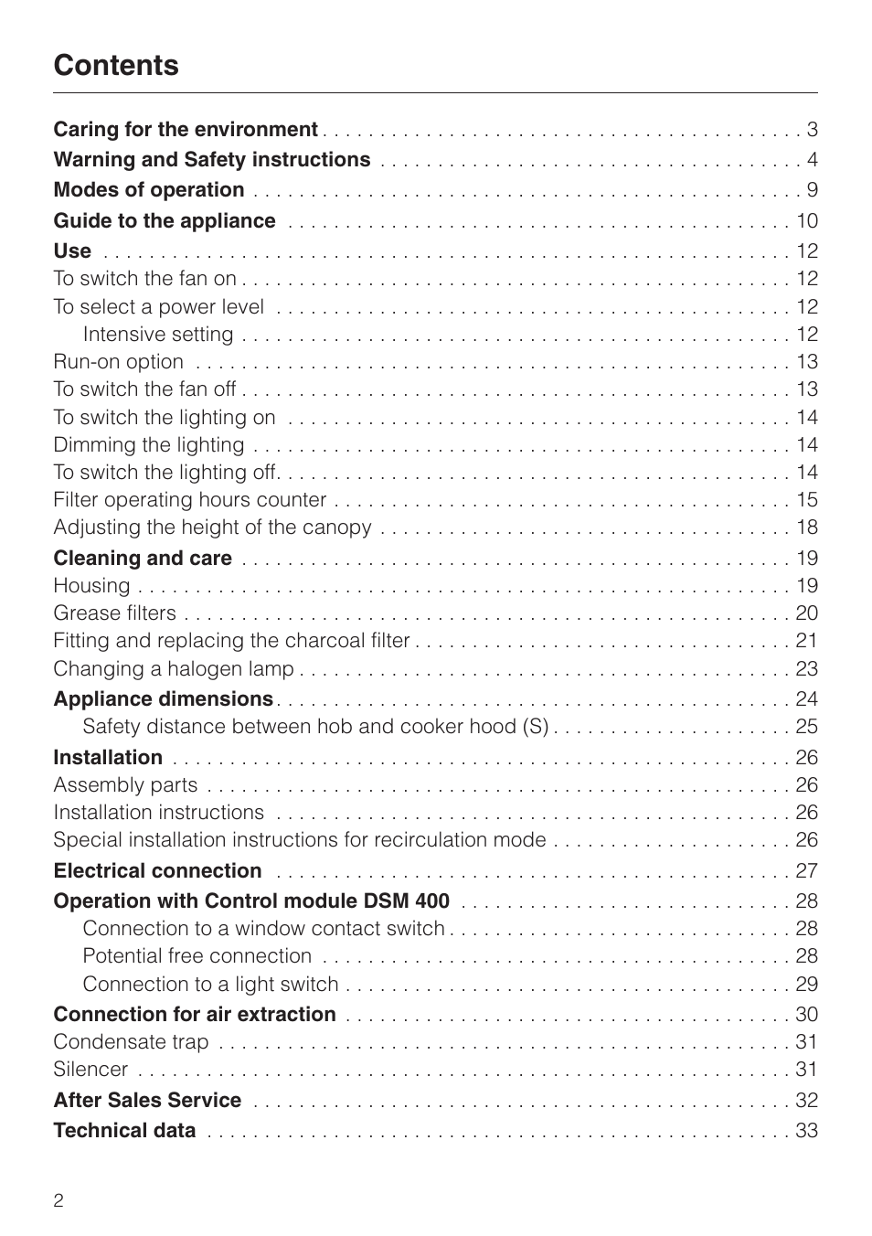 Miele DA 424 V EXT User Manual | Page 2 / 36
