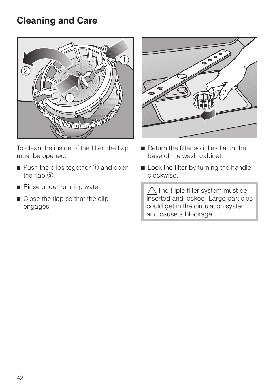 Cleaning and care | Miele G 1150 User Manual | Page 42 / 52