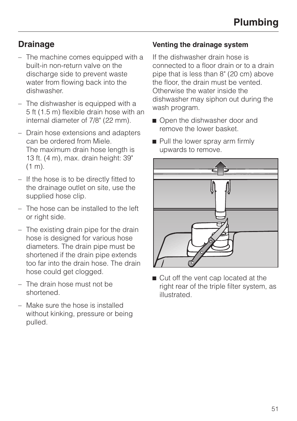 Drainage 51, Plumbing, Drainage | Miele G 1150 User Manual | Page 51 / 52