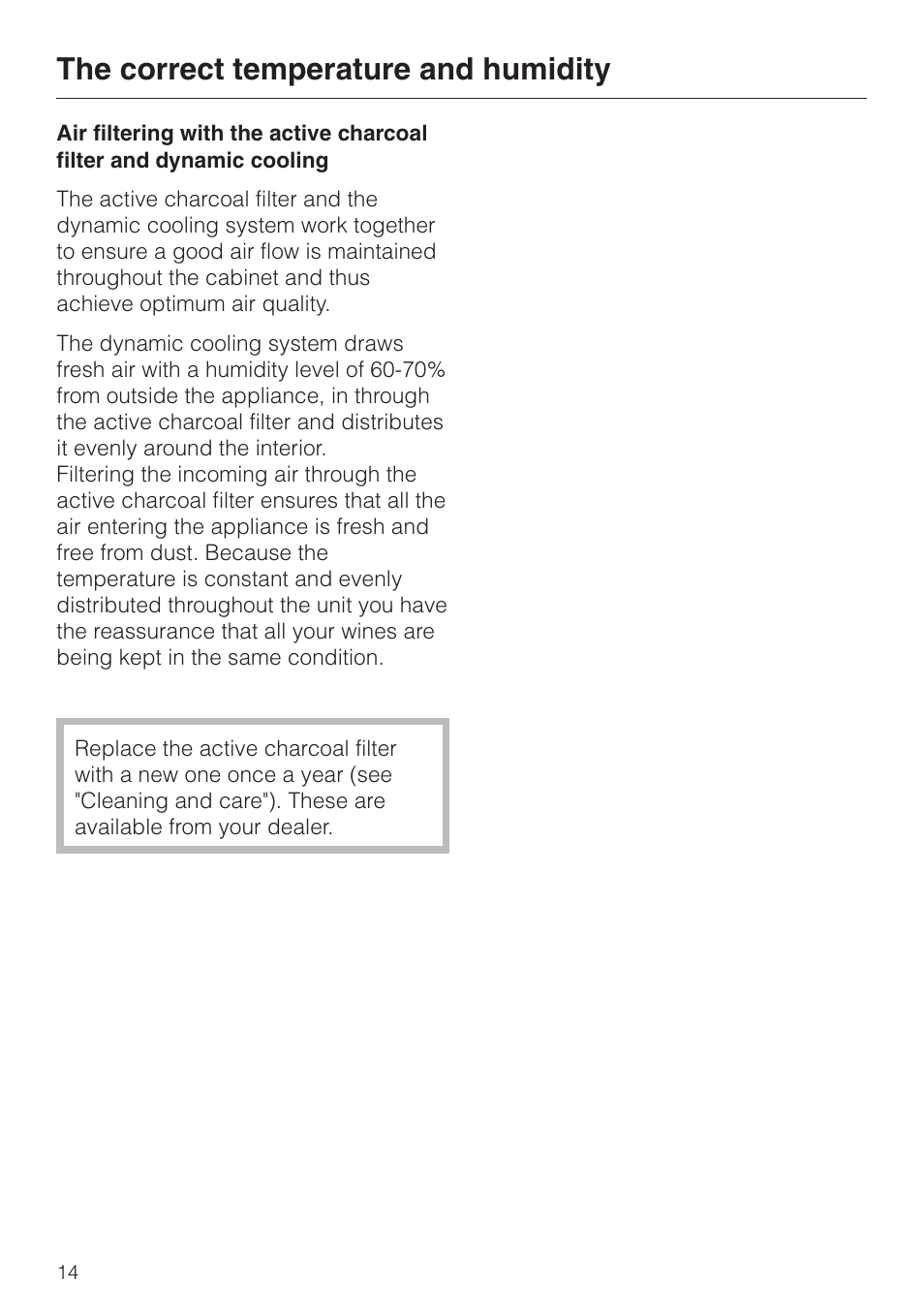 The correct temperature and humidity | Miele KWL 4812 S User Manual | Page 14 / 32