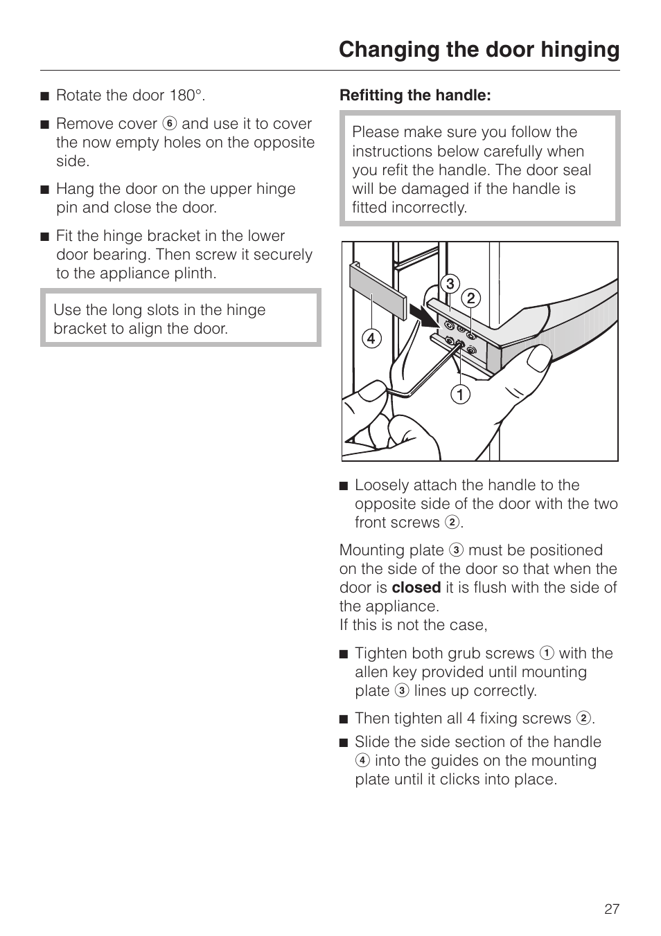 Changing the door hinging | Miele KWL 4812 S User Manual | Page 27 / 32