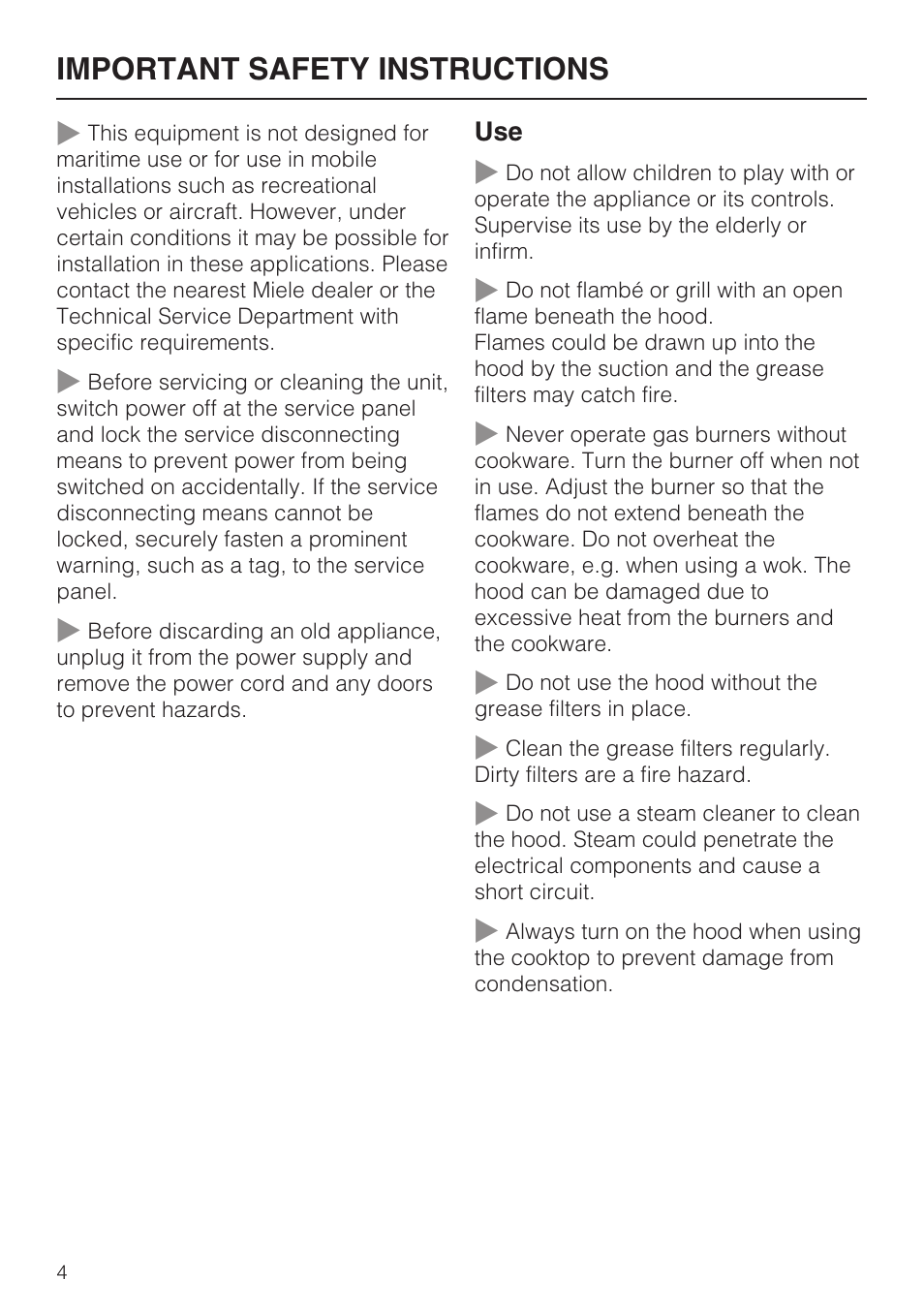 Important safety instructions | Miele DA409 User Manual | Page 4 / 36