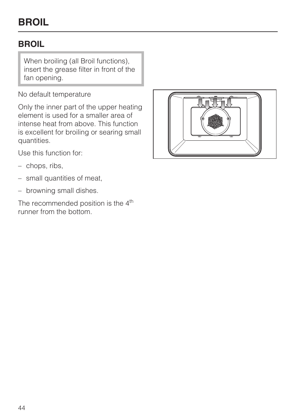 Broil 44, Broil | Miele H4881BP User Manual | Page 44 / 76