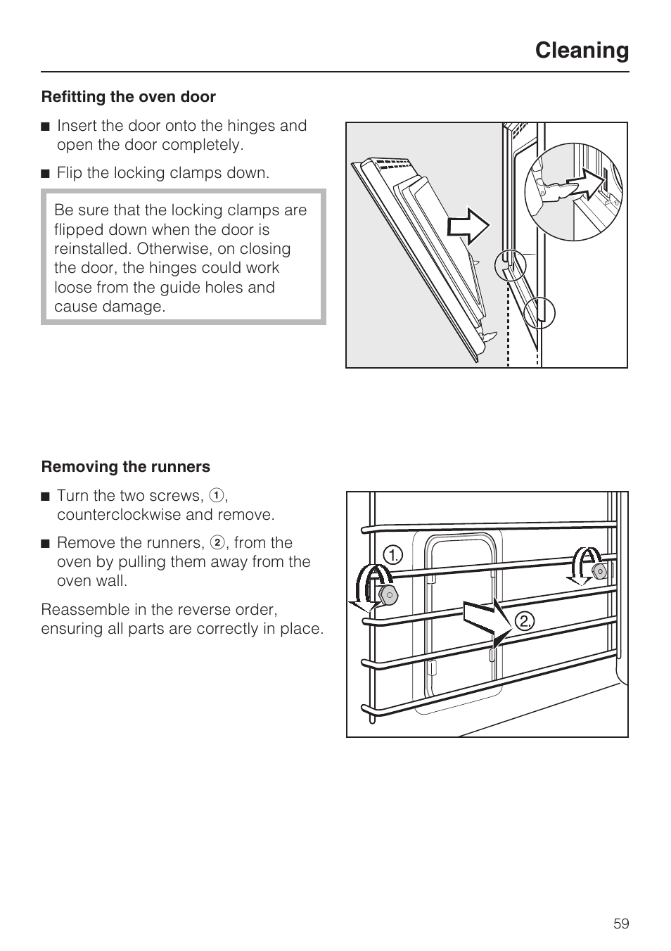 Removing the runners 59, Cleaning | Miele H4881BP User Manual | Page 59 / 76