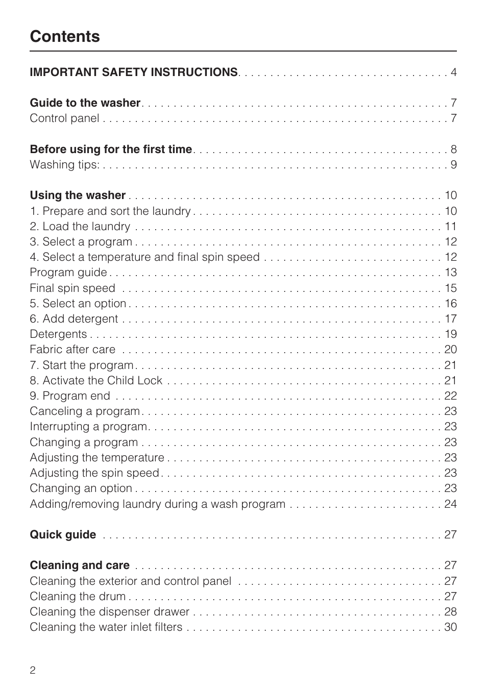 Miele TOUCHTRONIC W 4802 User Manual | Page 2 / 56