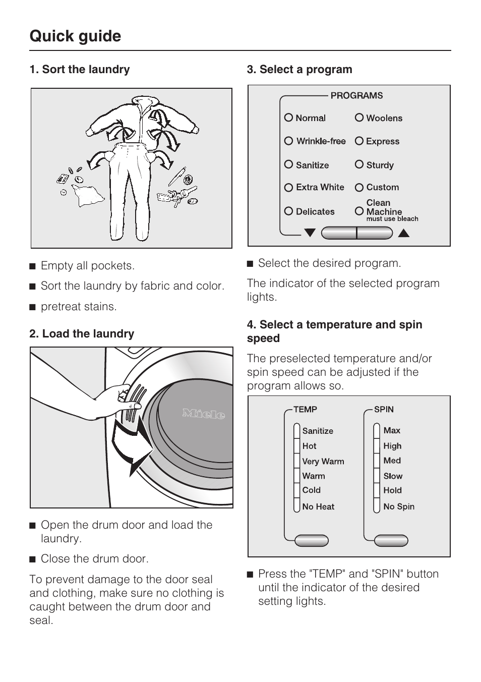 Quick guide | Miele TOUCHTRONIC W 4802 User Manual | Page 28 / 56