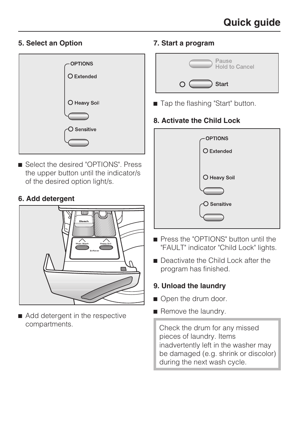 Quick guide | Miele TOUCHTRONIC W 4802 User Manual | Page 29 / 56
