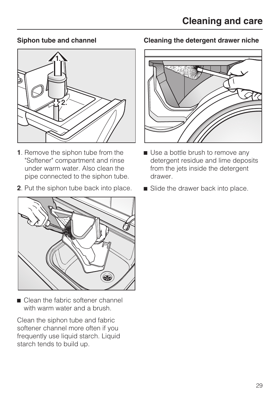 Cleaning and care | Miele TOUCHTRONIC W 4802 User Manual | Page 33 / 56