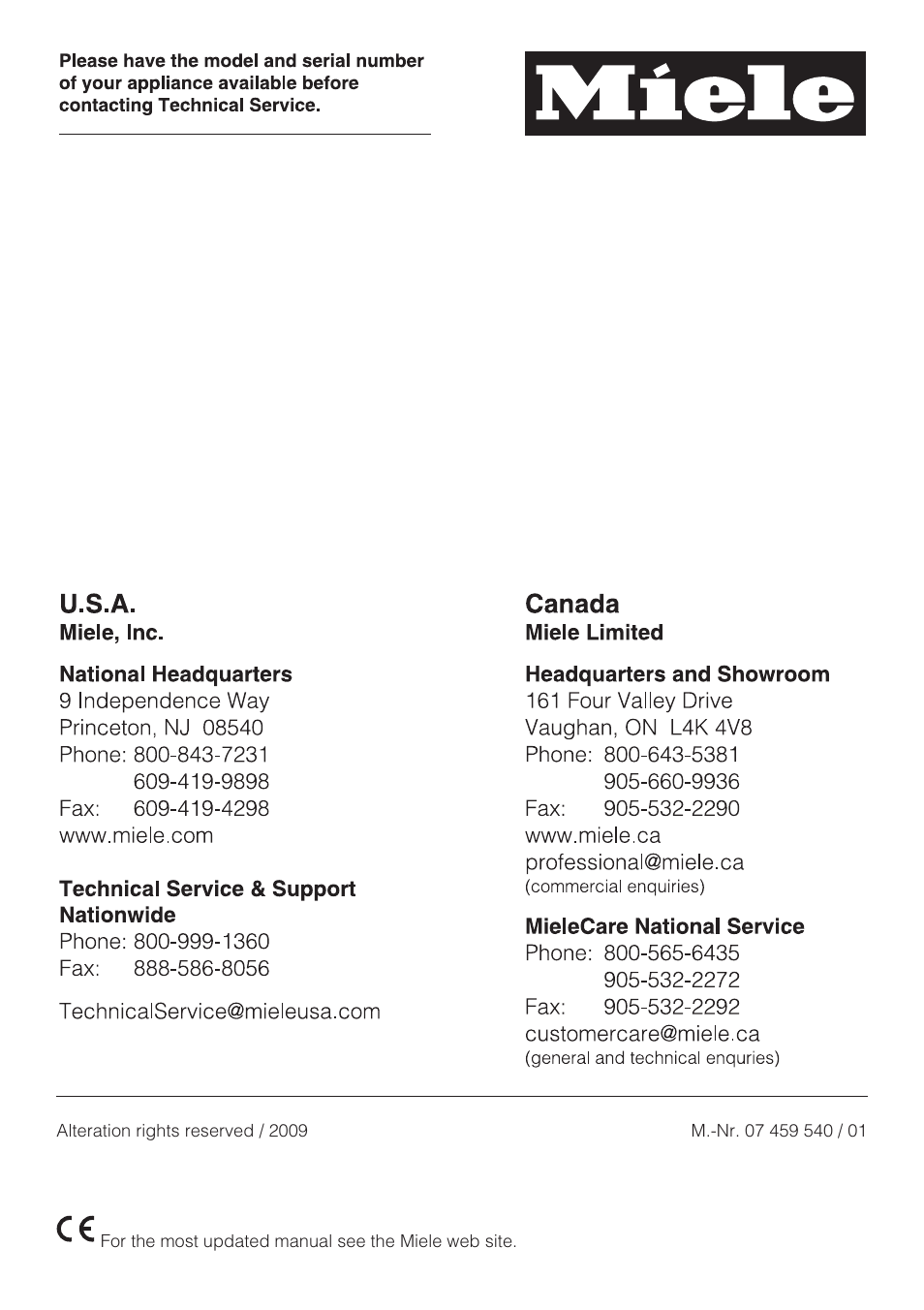 Miele TOUCHTRONIC W 4802 User Manual | Page 56 / 56