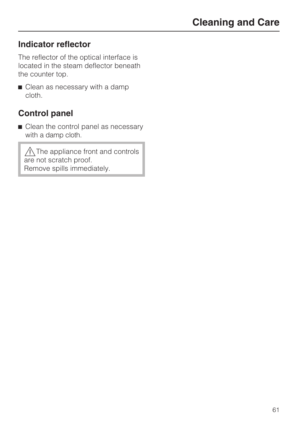 Cleaning and care | Miele G 5870 User Manual | Page 61 / 76