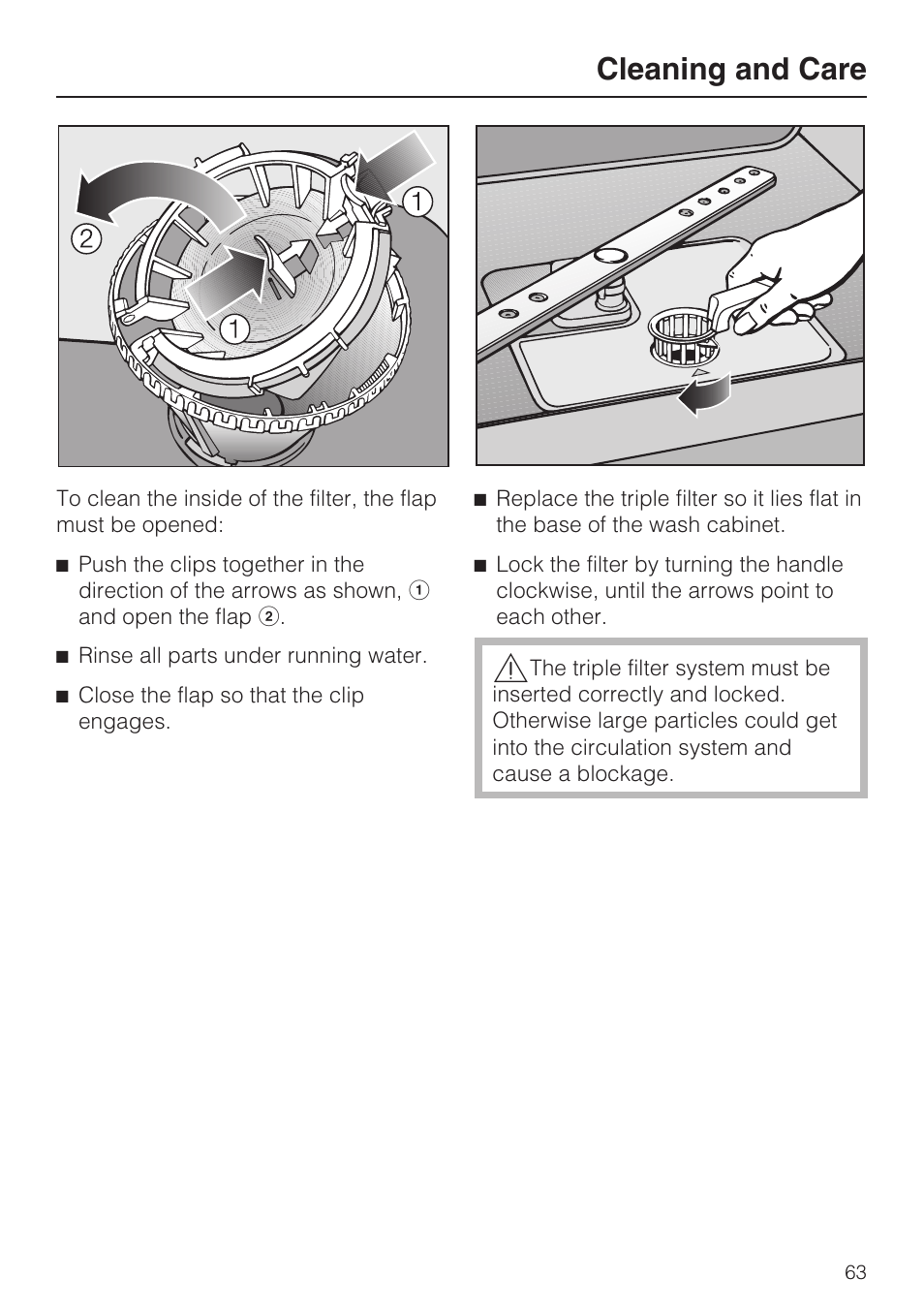 Cleaning and care | Miele G 5870 User Manual | Page 63 / 76