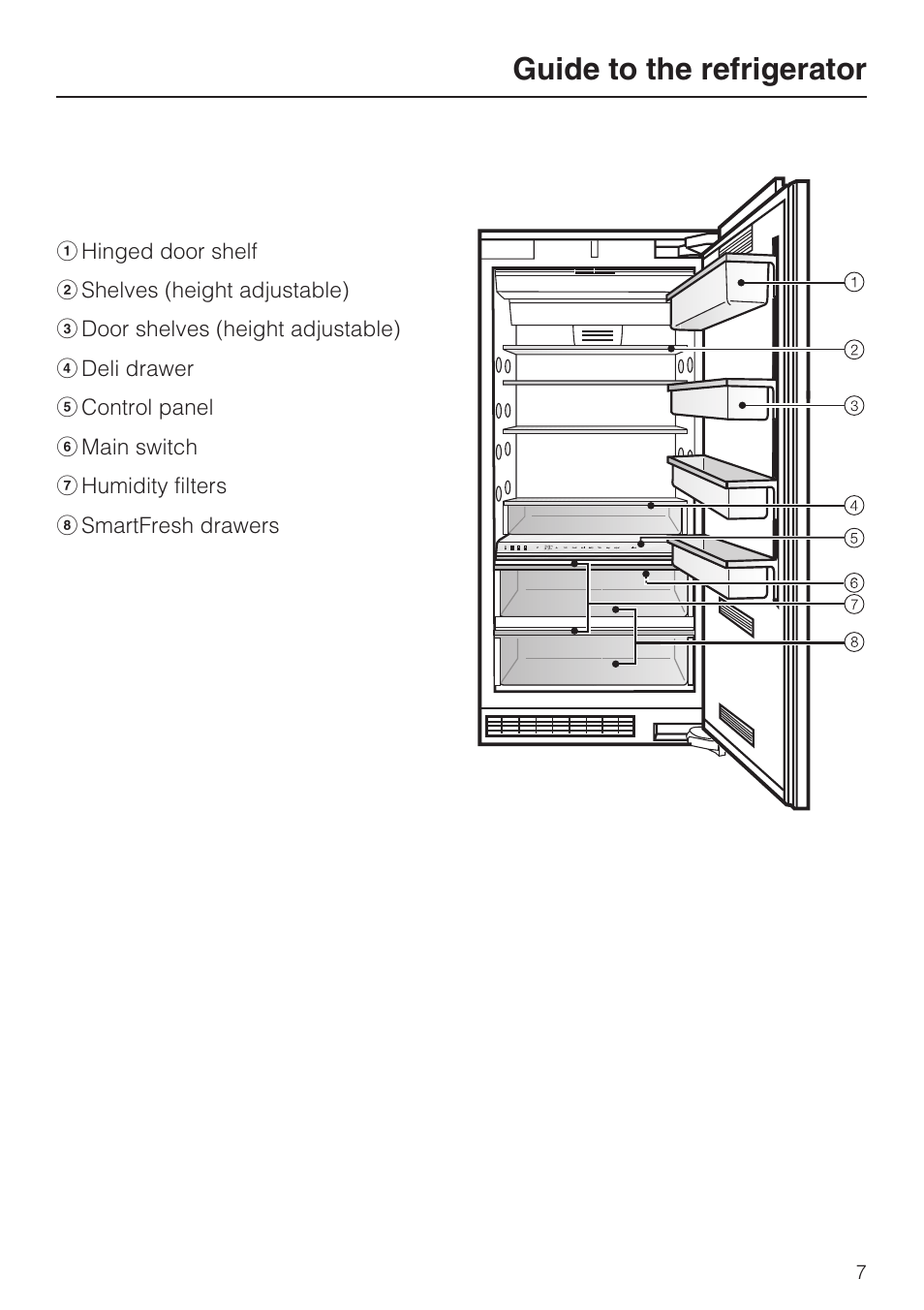 Guide to the refrigerator 7, Guide to the refrigerator | Miele K1801SF User Manual | Page 7 / 60