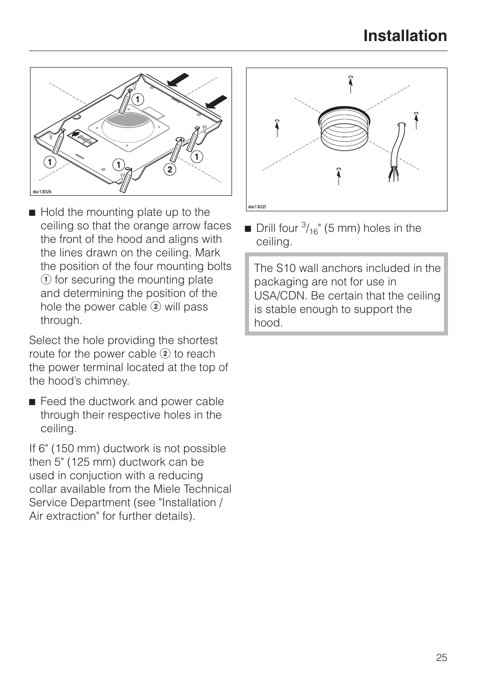 Installation | Miele DA 250 User Manual | Page 25 / 32