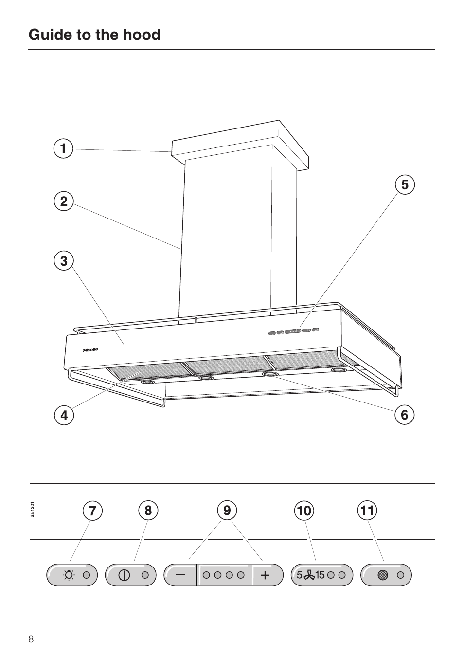 Guide to the hood 8, Guide to the hood | Miele DA 250 User Manual | Page 8 / 32