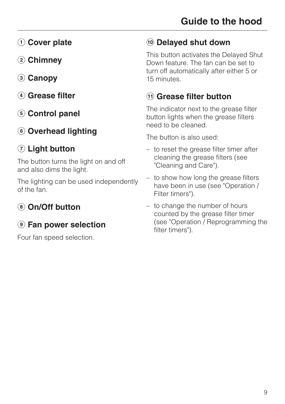 Guide to the hood | Miele DA 250 User Manual | Page 9 / 32