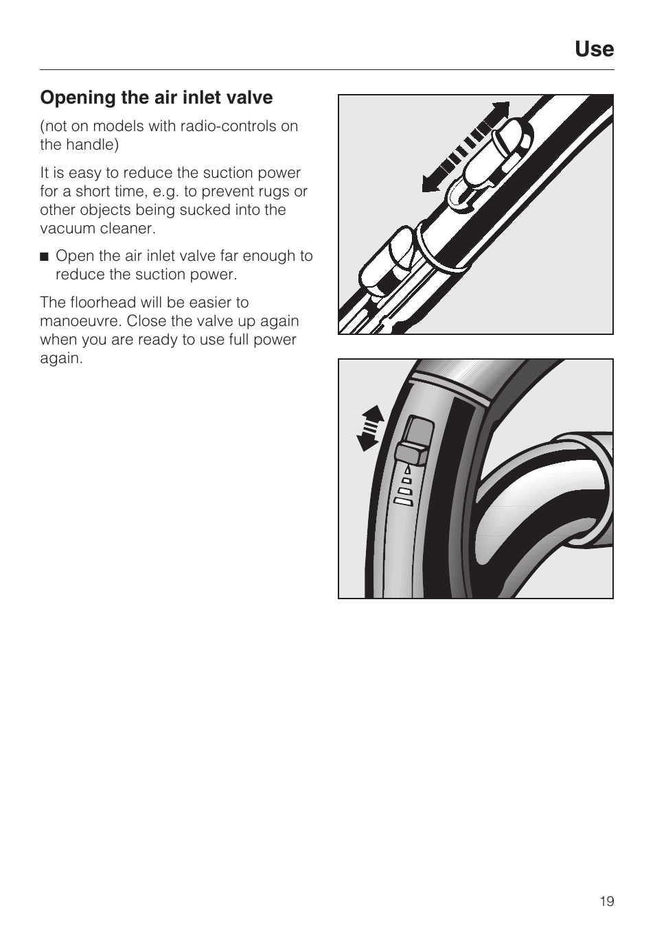 Opening the air inlet valve | Miele S 4000 Series User Manual | Page 19 / 40