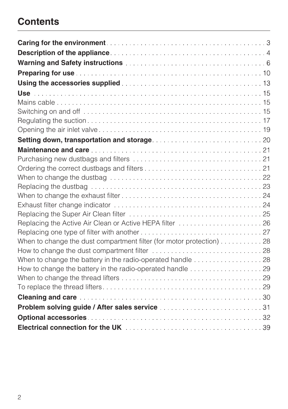 Miele S 4000 Series User Manual | Page 2 / 40