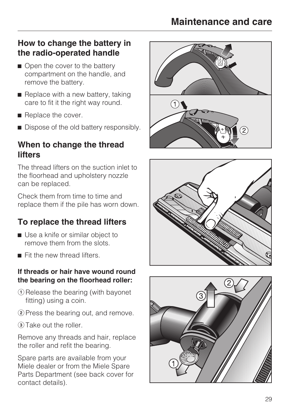 Maintenance and care, When to change the thread lifters | Miele S 4000 Series User Manual | Page 29 / 40