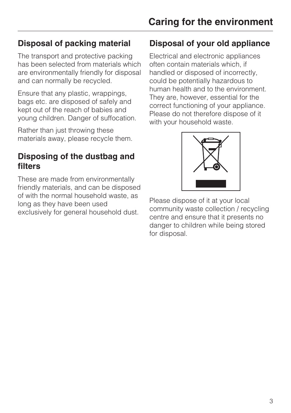 Caring for the environment | Miele S 4000 Series User Manual | Page 3 / 40