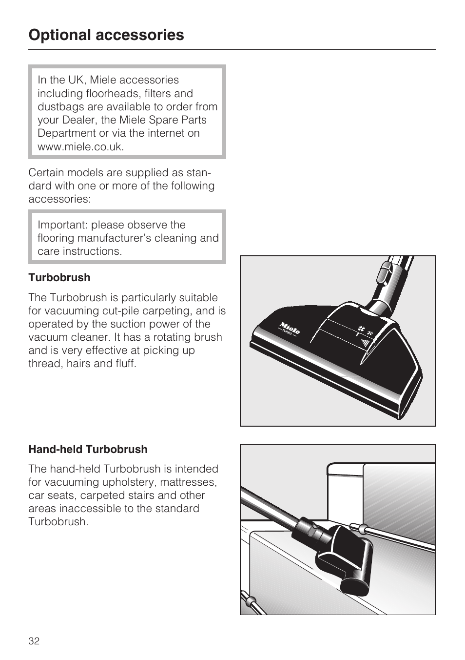 Optional accessories | Miele S 4000 Series User Manual | Page 32 / 40