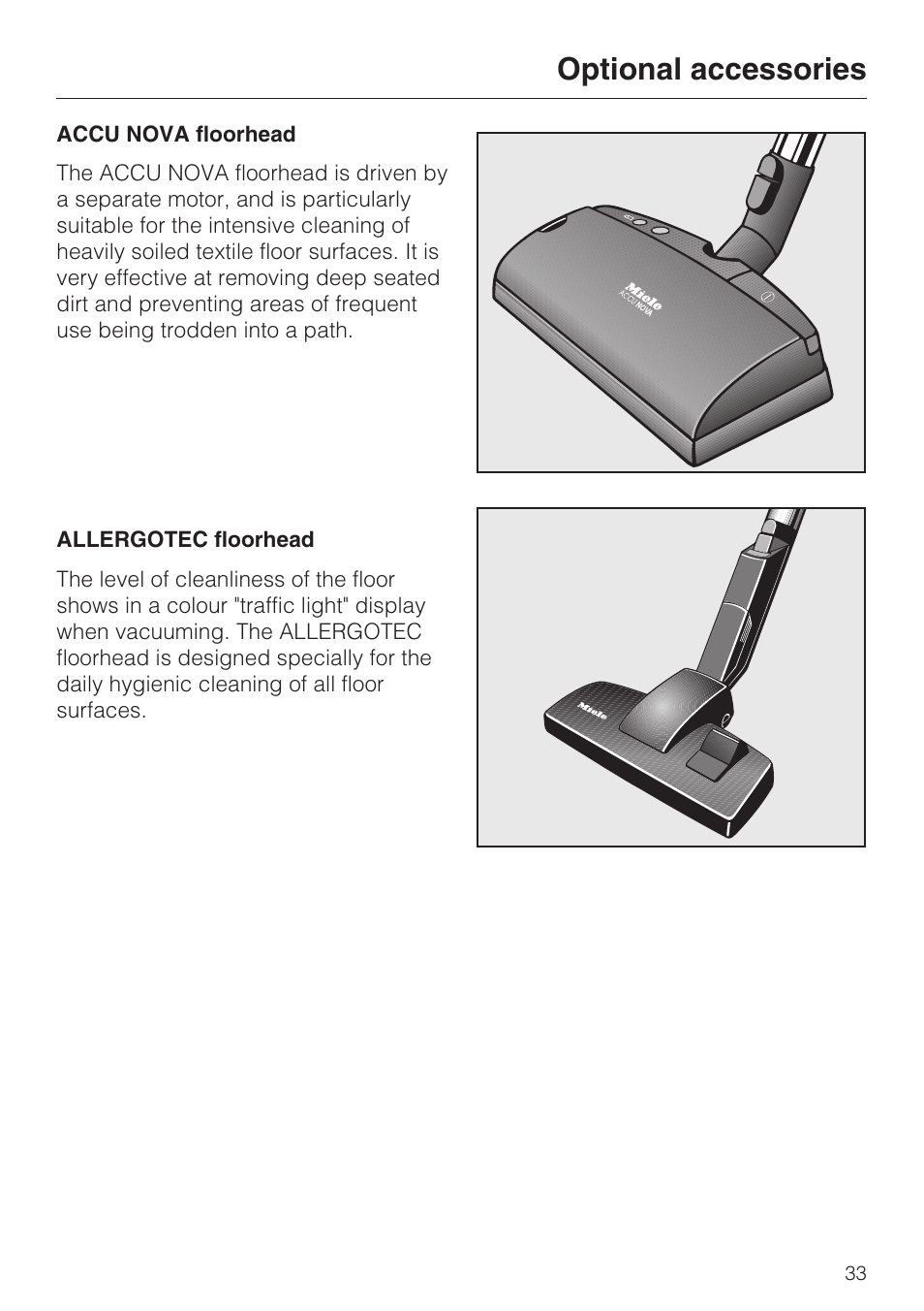 Optional accessories | Miele S 4000 Series User Manual | Page 33 / 40