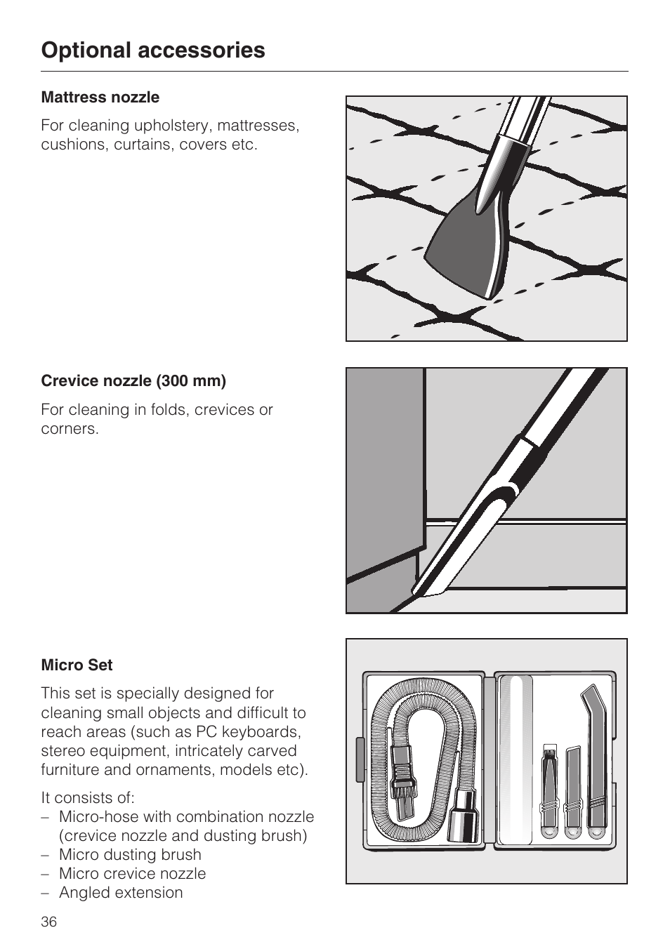 Optional accessories | Miele S 4000 Series User Manual | Page 36 / 40