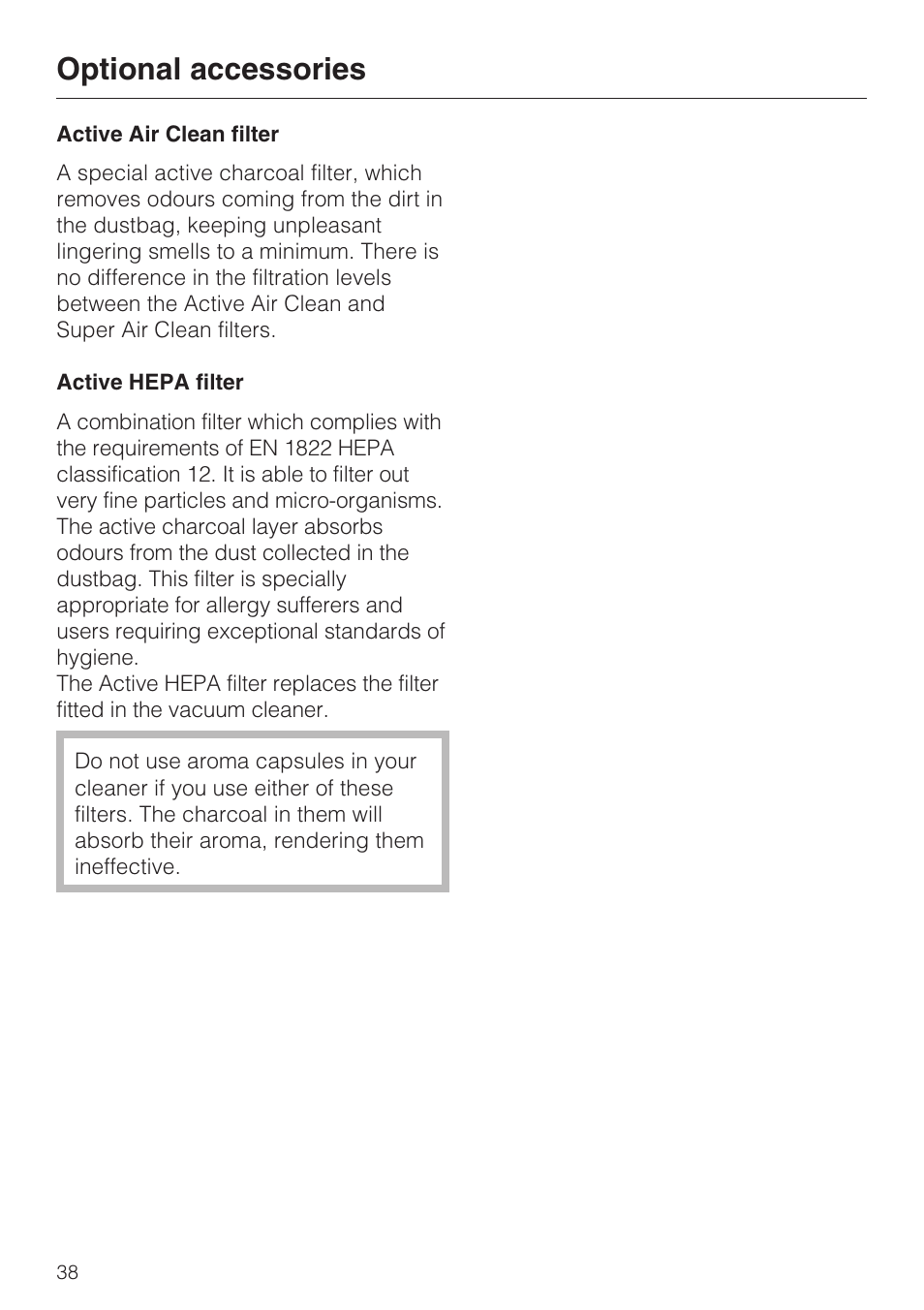 Optional accessories | Miele S 4000 Series User Manual | Page 38 / 40