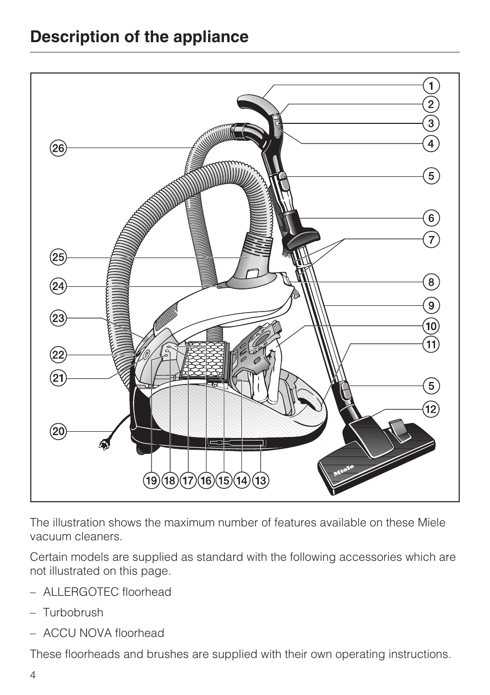 Description of the appliance | Miele S 4000 Series User Manual | Page 4 / 40