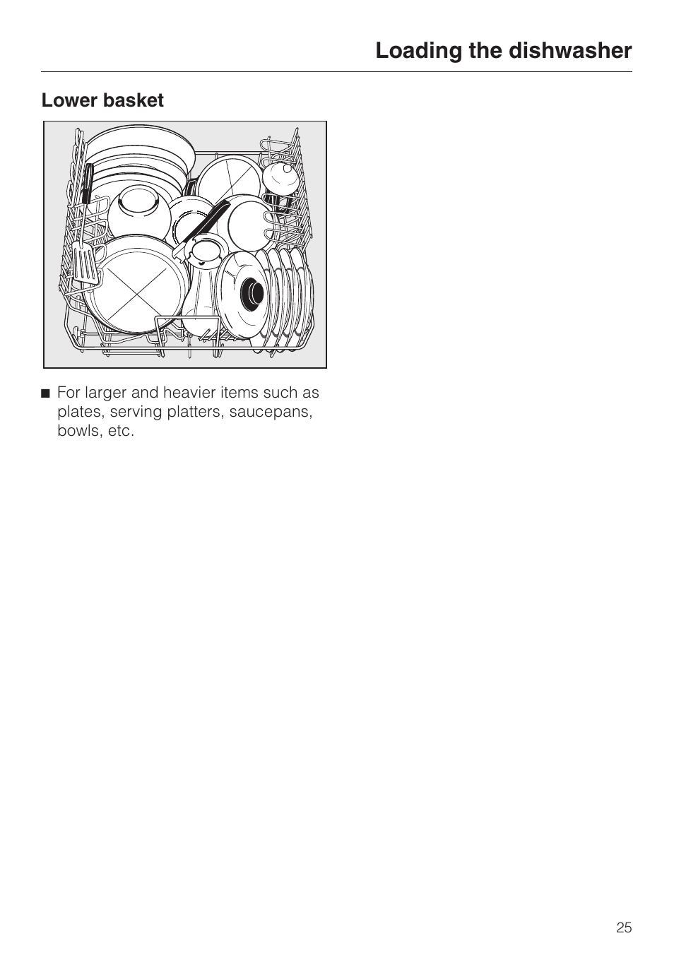 Lower basket 25, Loading the dishwasher | Miele G 2670 SC User Manual | Page 25 / 76