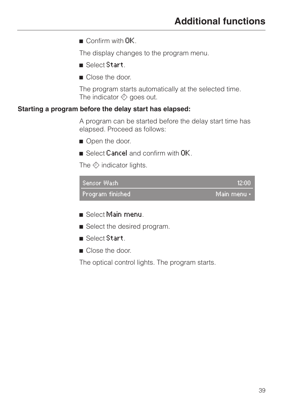 Additional functions | Miele G 2670 SC User Manual | Page 39 / 76