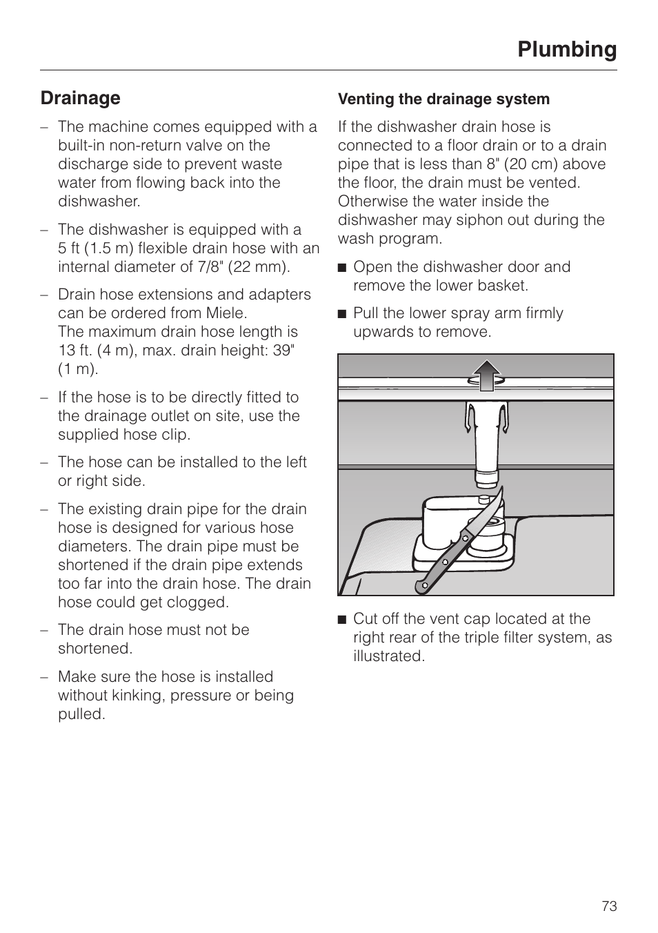 Drainage 73, Plumbing, Drainage | Miele G 2670 SC User Manual | Page 73 / 76