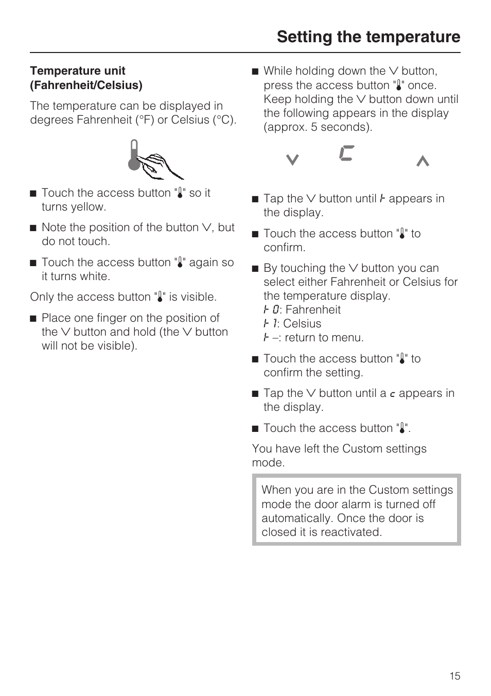 Setting the temperature | Miele F1411SF User Manual | Page 15 / 72