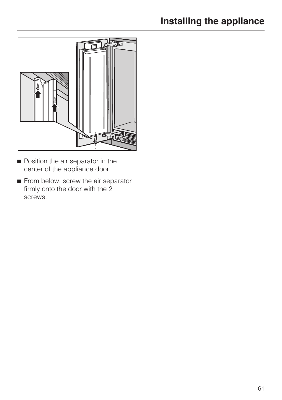 Installing the appliance | Miele F1411SF User Manual | Page 61 / 72