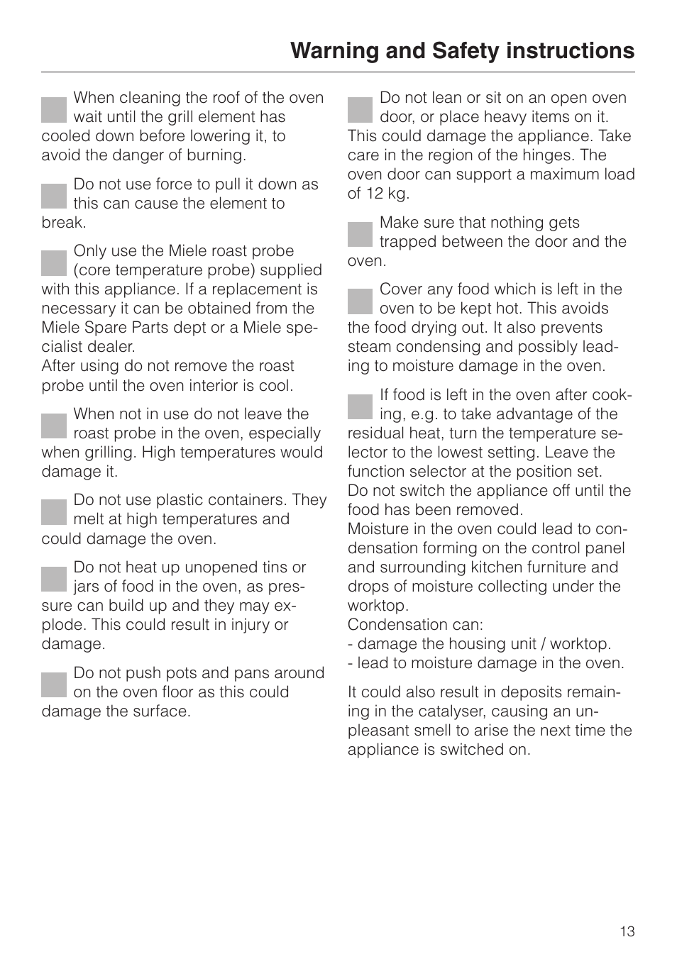 Warning and safety instructions | Miele H 387-1 B KAT User Manual | Page 13 / 76