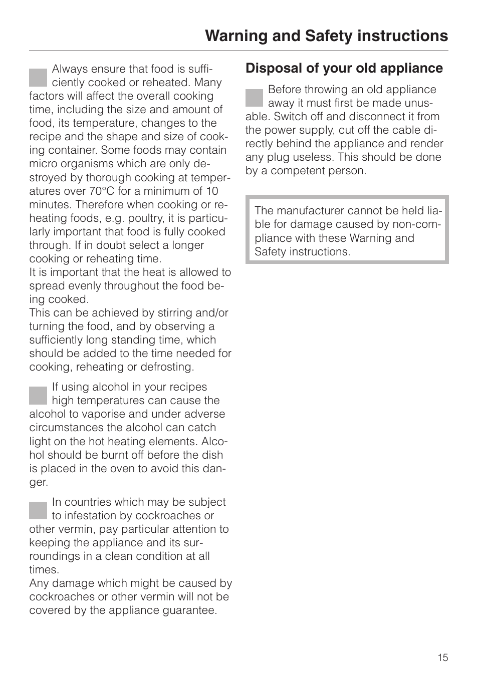 Warning and safety instructions, Disposal of your old appliance | Miele H 387-1 B KAT User Manual | Page 15 / 76