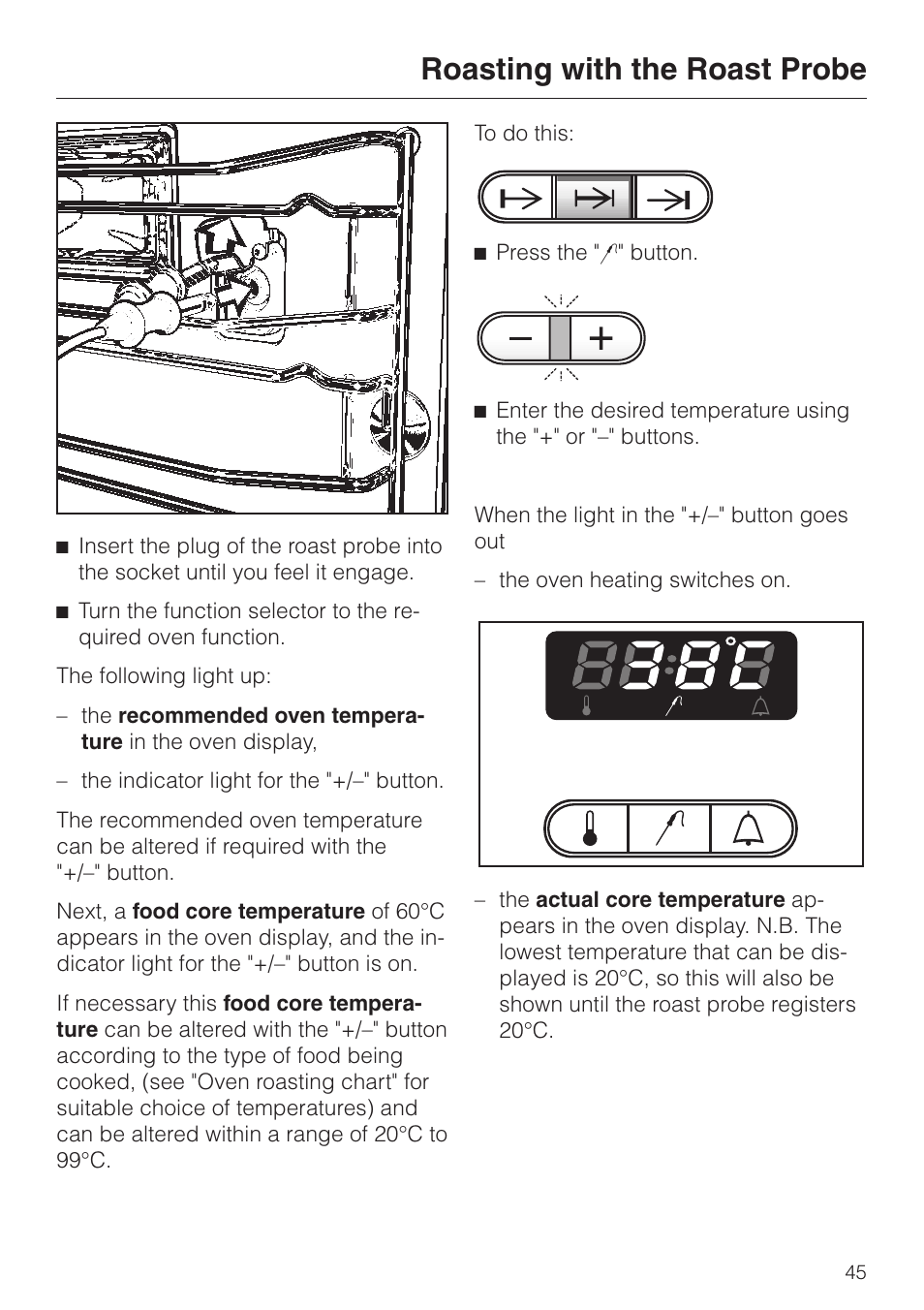 Roasting with the roast probe | Miele H 387-1 B KAT User Manual | Page 45 / 76